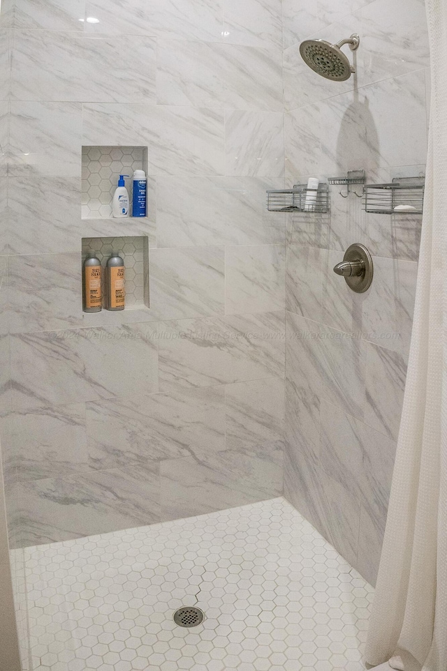 bathroom with a shower with shower curtain