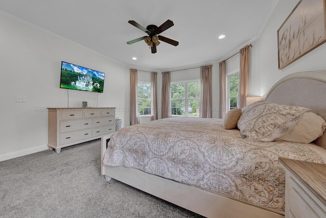 539 Hayfield Dr, Dora, AL 35062 - bedroom with ornamental molding, carpet flooring, recessed lighting, and a ceiling fan