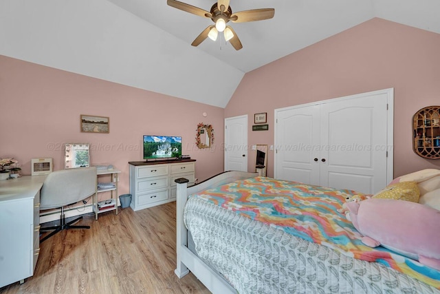 539 Hayfield Dr, Dora, AL 35062 - bedroom featuring lofted ceiling, light wood finished floors, a closet, and ceiling fan