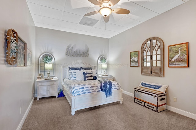 154 County Rd 389, Cullman, AL 35057 - carpeted bedroom with a drop ceiling, baseboards, and a ceiling fan