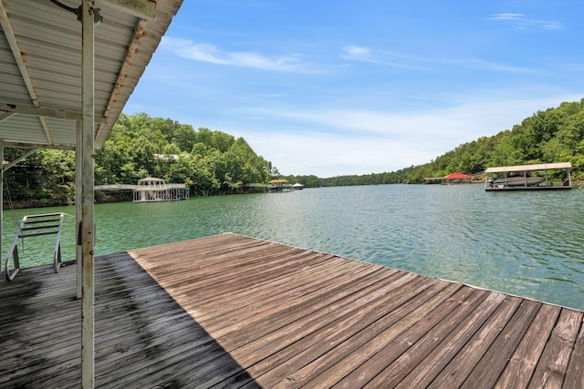view of dock with a water view