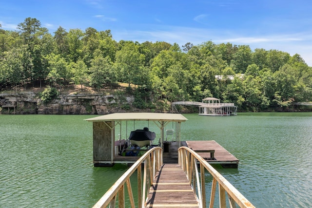 view of dock with a water view