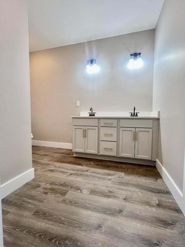 full bath featuring wood finished floors, baseboards, and a sink