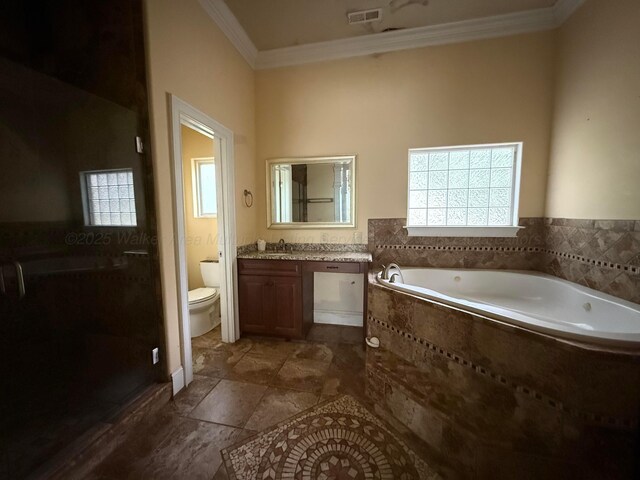 1068 Old Zion Loop, Nauvoo, AL 35578 - bathroom featuring plenty of natural light, ornamental molding, a garden tub, and vanity