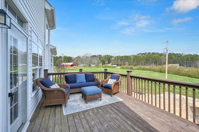 wooden deck featuring an outdoor living space