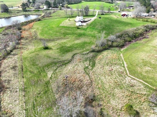 aerial view featuring a water view and a rural view
