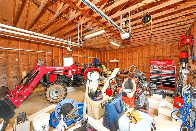 garage with a garage door opener