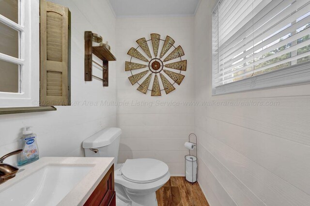 805 3rd Ave, Jasper, AL 35501 - half bathroom with crown molding, wood finished floors, and vanity