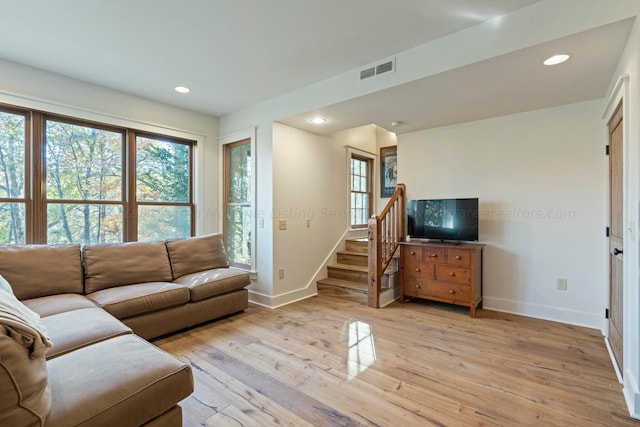 living room featuring light wood-type flooring