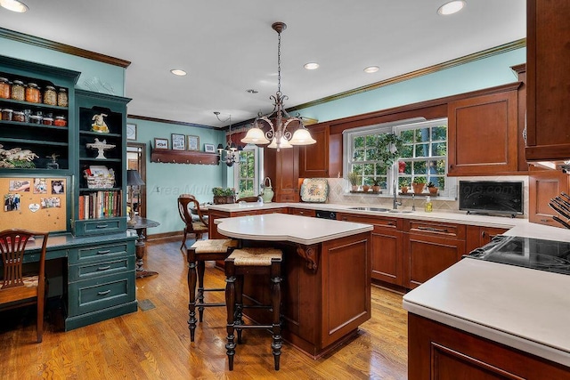 601 Glen Oaks Cir, Jasper, AL 35504 - kitchen featuring ornamental molding, light countertops, a chandelier, decorative backsplash, and recessed lighting