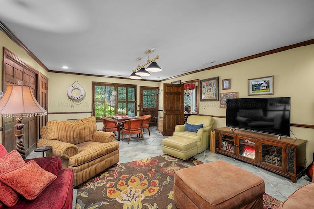 601 Glen Oaks Cir, Jasper, AL 35504 - living area with ornamental molding, light tile patterned flooring, and recessed lighting