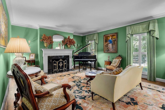 601 Glen Oaks Cir, Jasper, AL 35504 - living room featuring crown molding, a high end fireplace, and wood finished floors