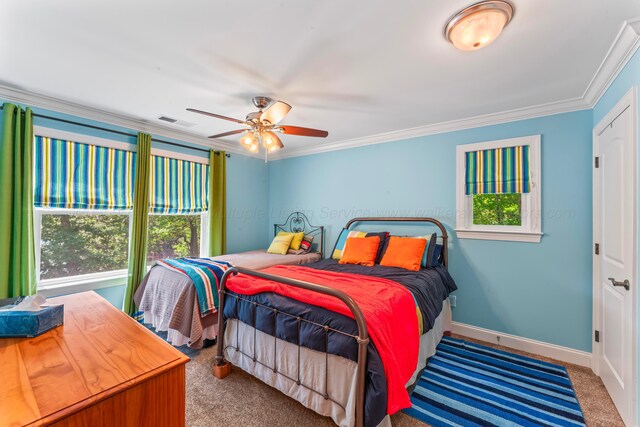 136 Grand Magnolia, Jasper, AL 35504 - bedroom featuring carpet, crown molding, baseboards, and a ceiling fan