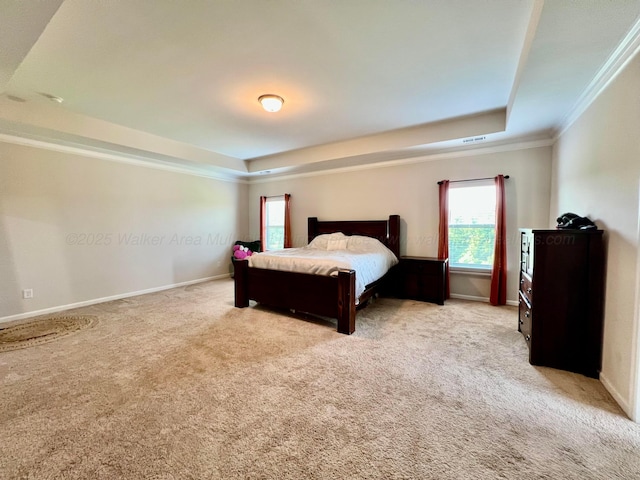 405 Meadow Way, Jasper, AL 35504 - bedroom featuring a raised ceiling, carpet, crown molding, and multiple windows