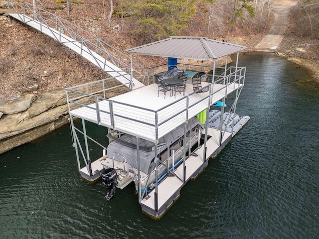 view of dock with a water view