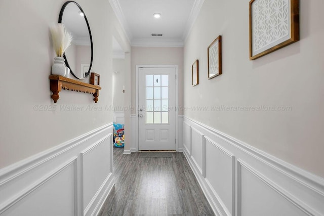 474 Meadow Way, Jasper, AL 35501 - entryway featuring a decorative wall, a wainscoted wall, ornamental molding, and wood finished floors