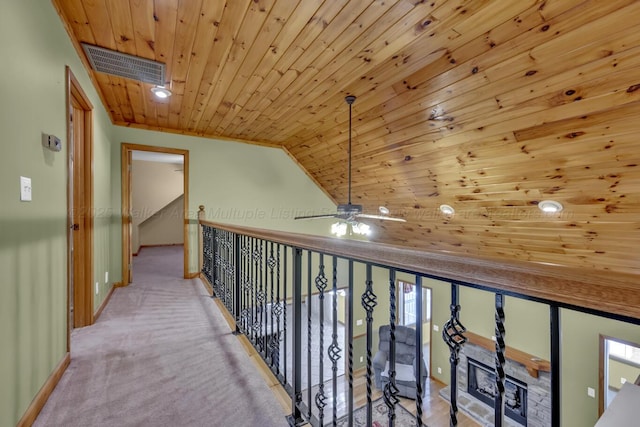5305 Split Rail Dr, Jasper, AL 35503 - hallway featuring wooden ceiling, lofted ceiling, and carpet floors
