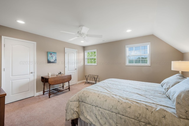 436 Ducktail Rd, Houston, AL 35572 - bedroom featuring carpet floors, ceiling fan, baseboards, recessed lighting, and lofted ceiling