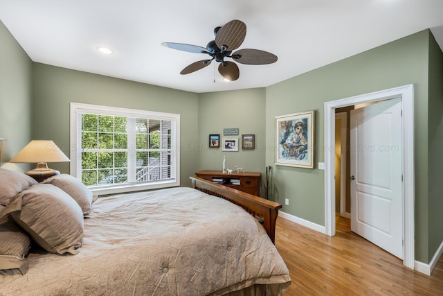 436 Ducktail Rd, Houston, AL 35572 - bedroom with baseboards, light wood-type flooring, recessed lighting, and ceiling fan