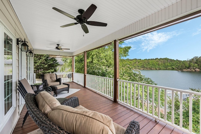 436 Ducktail Rd, Houston, AL 35572 - wooden terrace featuring a water view and ceiling fan
