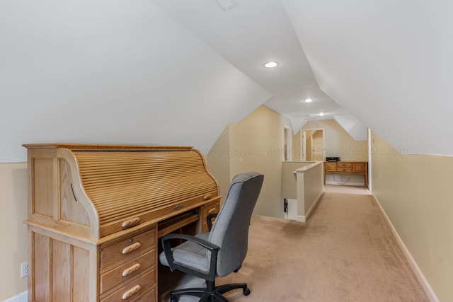 436 Ducktail Rd, Houston, AL 35572 - office featuring lofted ceiling, light colored carpet, recessed lighting, and baseboards