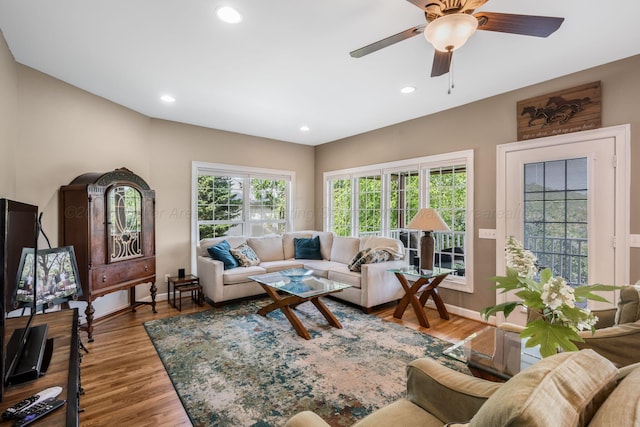 436 Ducktail Rd, Houston, AL 35572 - living room with wood finished floors, baseboards, recessed lighting, and ceiling fan