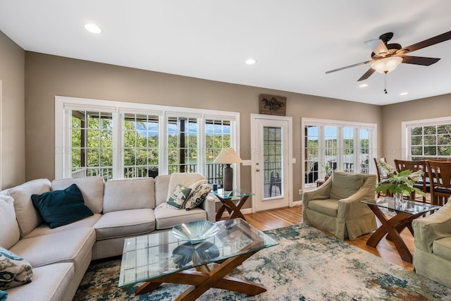 436 Ducktail Rd, Houston, AL 35572 - living room with ceiling fan, wood finished floors, and recessed lighting