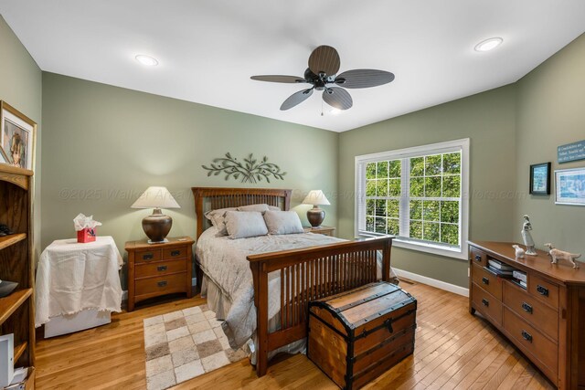 436 Ducktail Rd, Houston, AL 35572 - bedroom with light wood-type flooring, baseboards, ceiling fan, and recessed lighting
