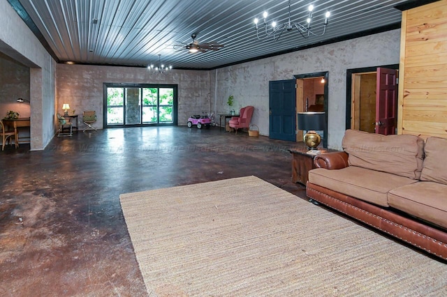 178 Turtle Ln, Houston, AL 35572 - living room featuring concrete floors, a chandelier, and a ceiling fan