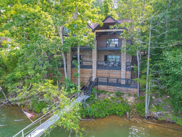 178 Turtle Ln, Houston, AL 35572 - back of property with a balcony, a water view, and stairway