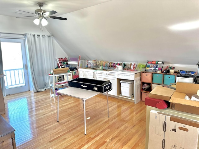 4963 Littleville Rd, Haleyville, AL 35565 - recreation room with light wood-style flooring, a ceiling fan, and vaulted ceiling