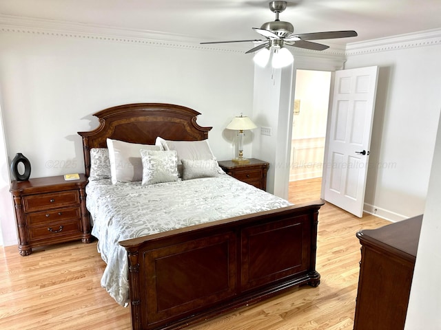 4963 Littleville Rd, Haleyville, AL 35565 - bedroom featuring crown molding, light wood-style flooring, ceiling fan, and ensuite bathroom