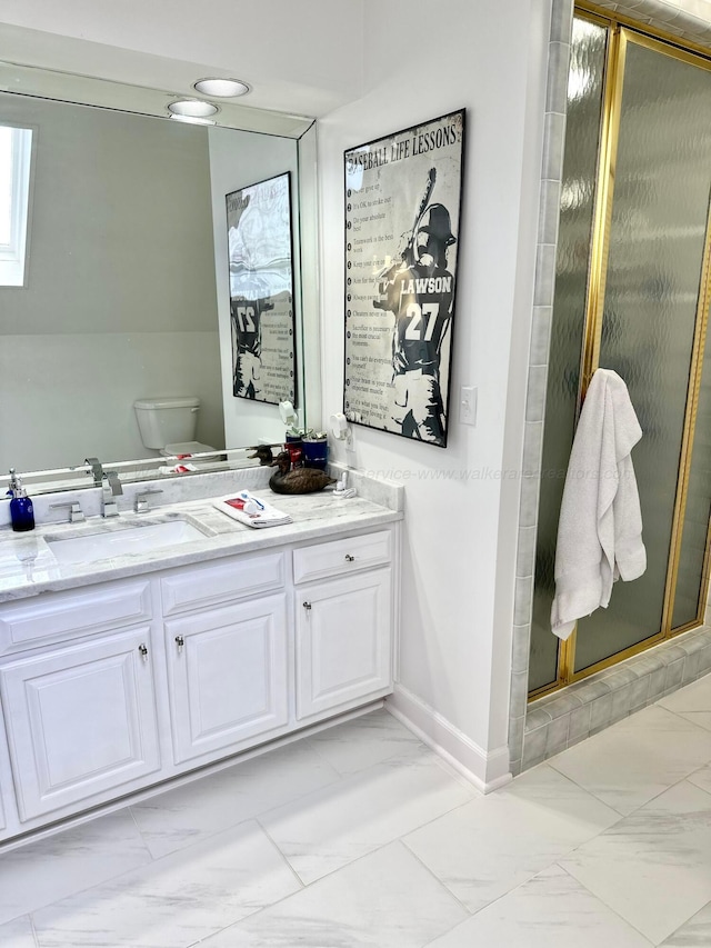 4963 Littleville Rd, Haleyville, AL 35565 - full bath with marble finish floors, vanity, and a shower stall
