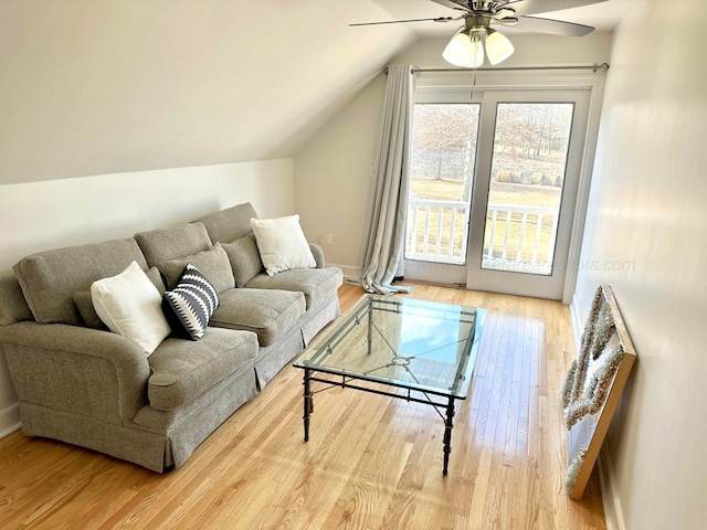 4963 Littleville Rd, Haleyville, AL 35565 - living room with lofted ceiling, wood finished floors, and a ceiling fan