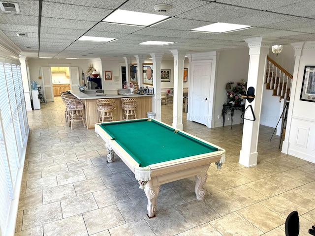4963 Littleville Rd, Haleyville, AL 35565 - recreation room featuring decorative columns, a dry bar, and billiards