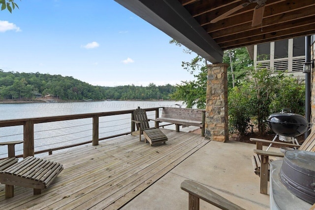 dock area with a deck with water view