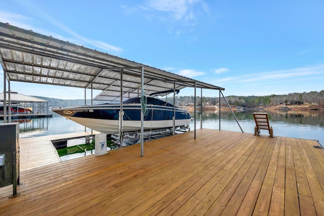 dock area with a water view