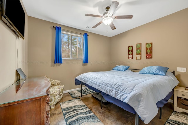 bedroom featuring ceiling fan and a closet