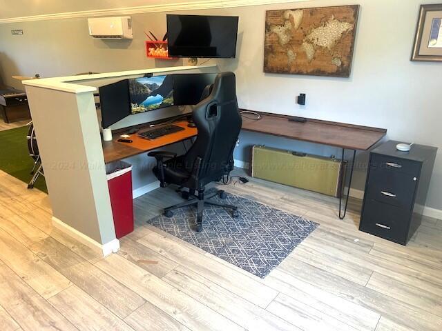 office area featuring light hardwood / wood-style floors