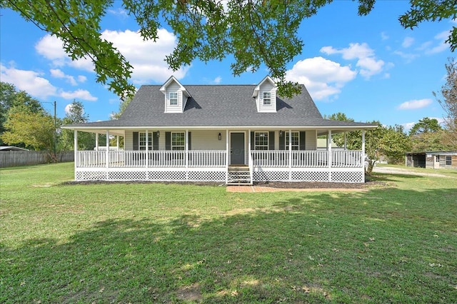 country-style home with covered porch and a front yard