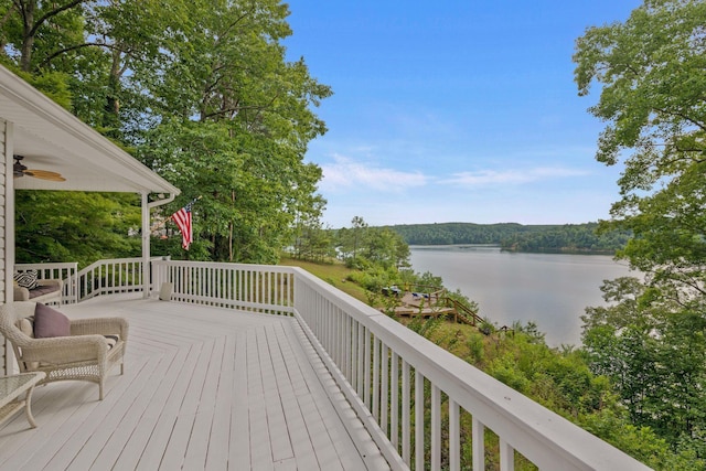 wooden terrace with a water view