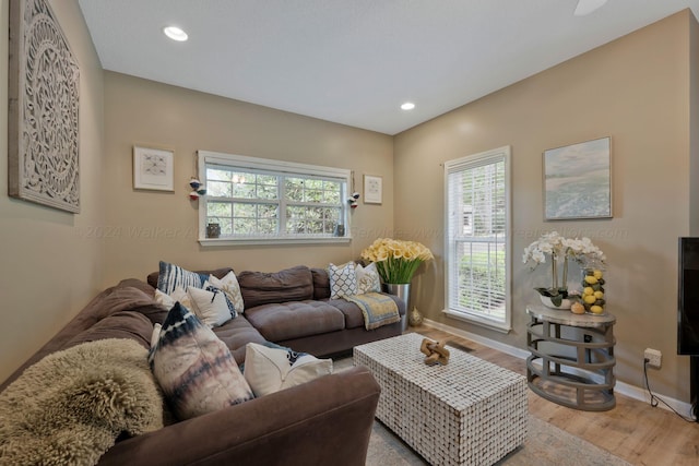 living room with light wood-type flooring