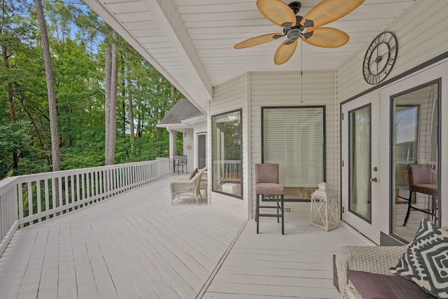 wooden terrace with ceiling fan