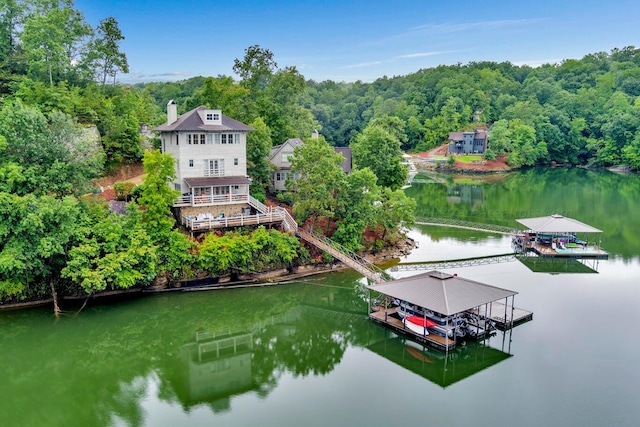 aerial view featuring a water view