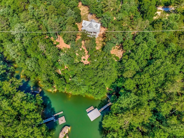 birds eye view of property with a forest view