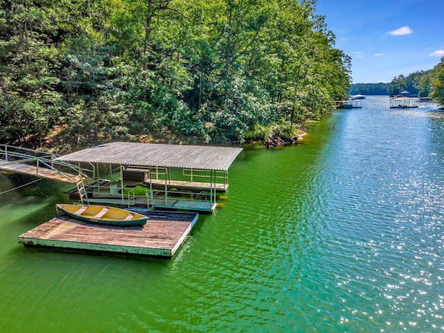 dock area with a water view