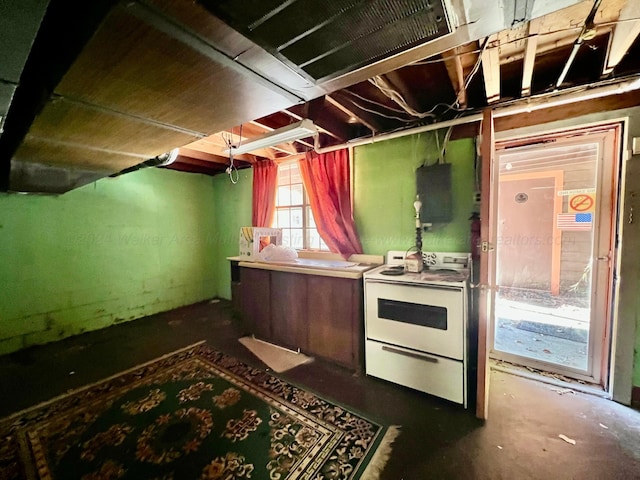 kitchen with white range with electric cooktop