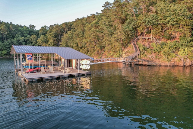 view of dock with a water view