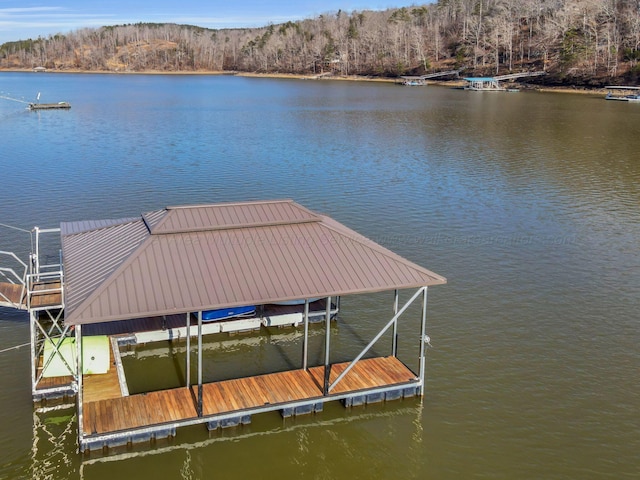 view of dock featuring a water view