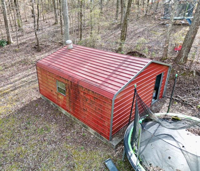 view of pole building featuring a trampoline